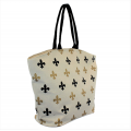 9221- BEIGE GOLD/BLACK  FLEUR DE LI CANVAS TOTE BAG